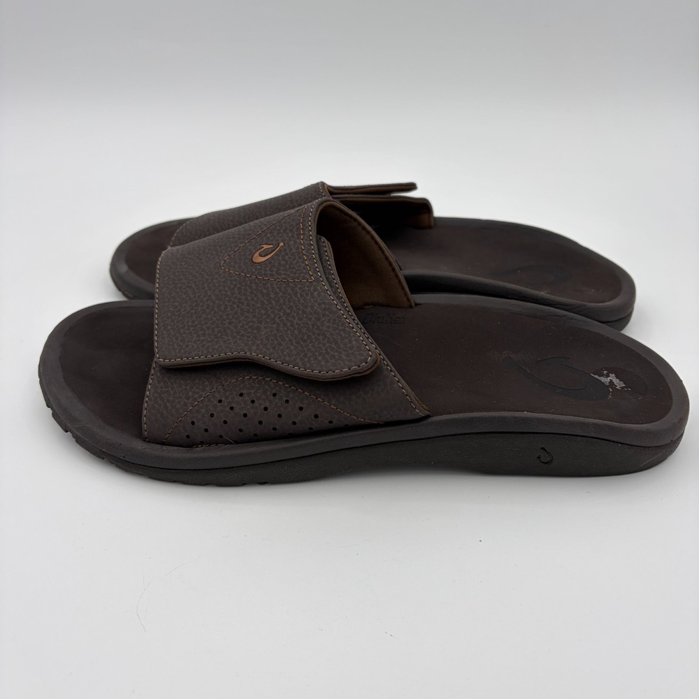 Olukai Nalu Slide Sandal Shoe Mens Size 11 Brown Beach Coastal Summer